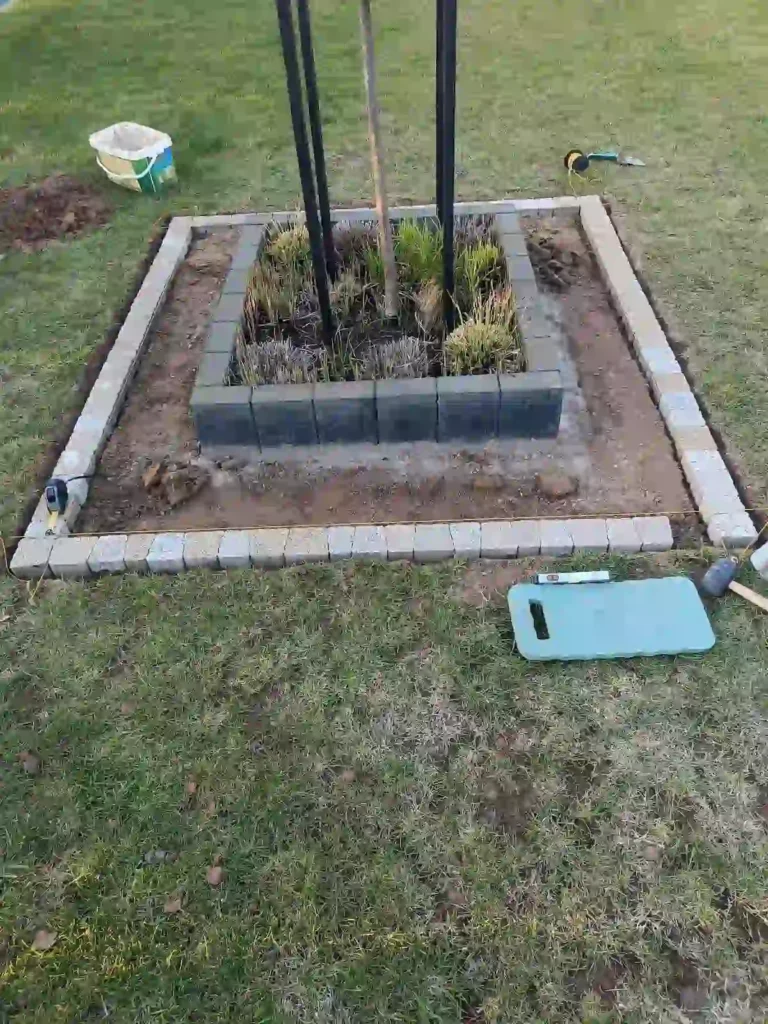 Obrzeża i rabata wokół drzewa z kamieniem ozdobnym Rzeszów – po